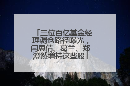 三位百亿基金经理调仓路径曝光，闫思倩、葛兰、郑澄然增持这些股