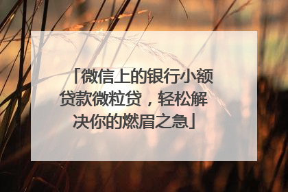 微信上的银行小额贷款微粒贷，轻松解决你的燃眉之急