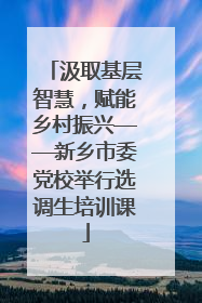 汲取基层智慧，赋能乡村振兴——新乡市委党校举行选调生培训课